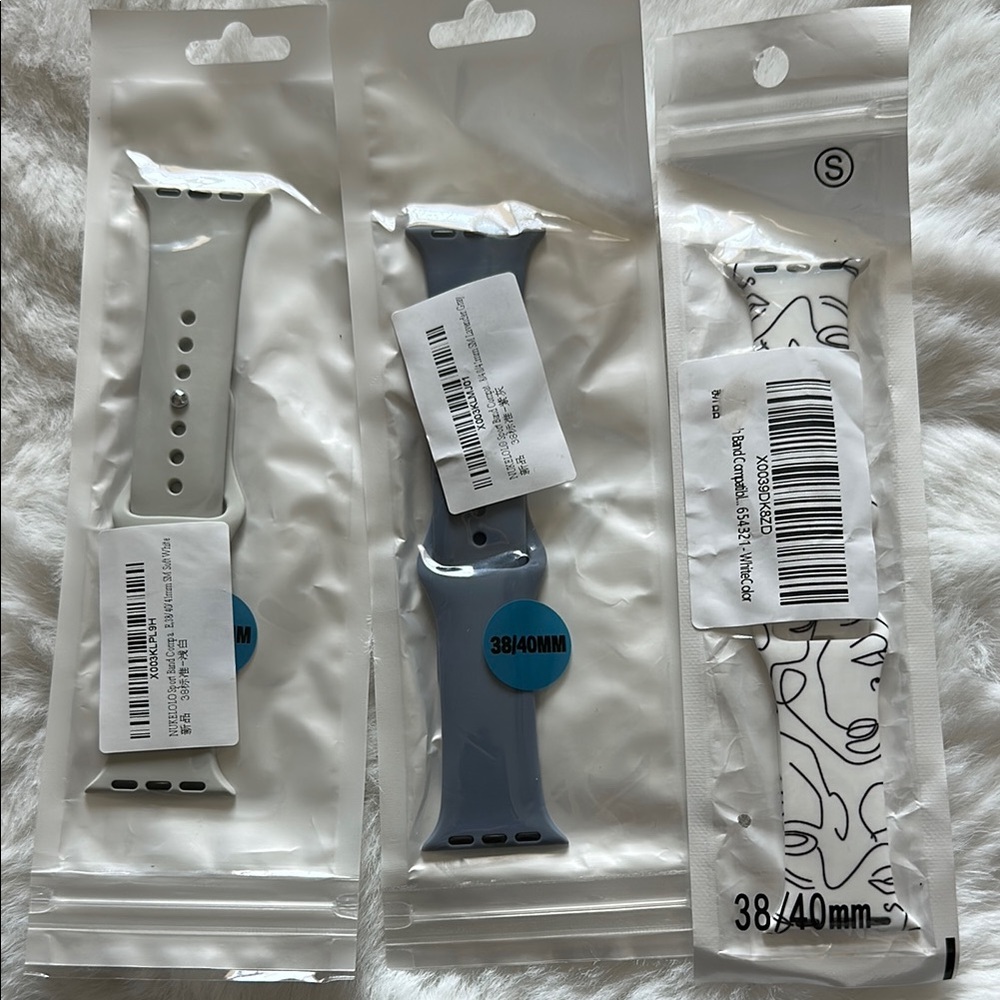 Set of Three Apple Watch Bands - Gray, Blue, White Pattern
